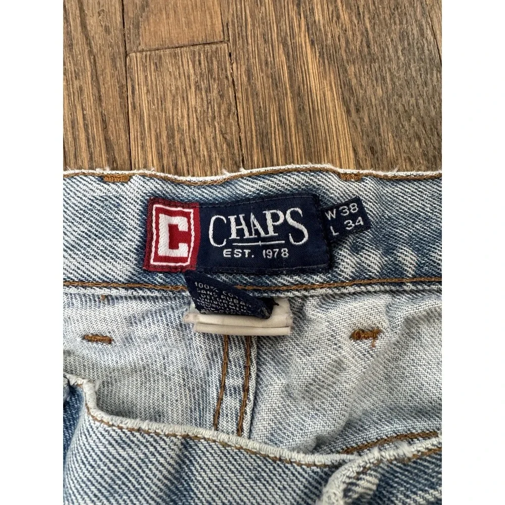 Vintage Chaps Men's Jeans 38X34 Light Wash Straight Leg Distressed Thrashed